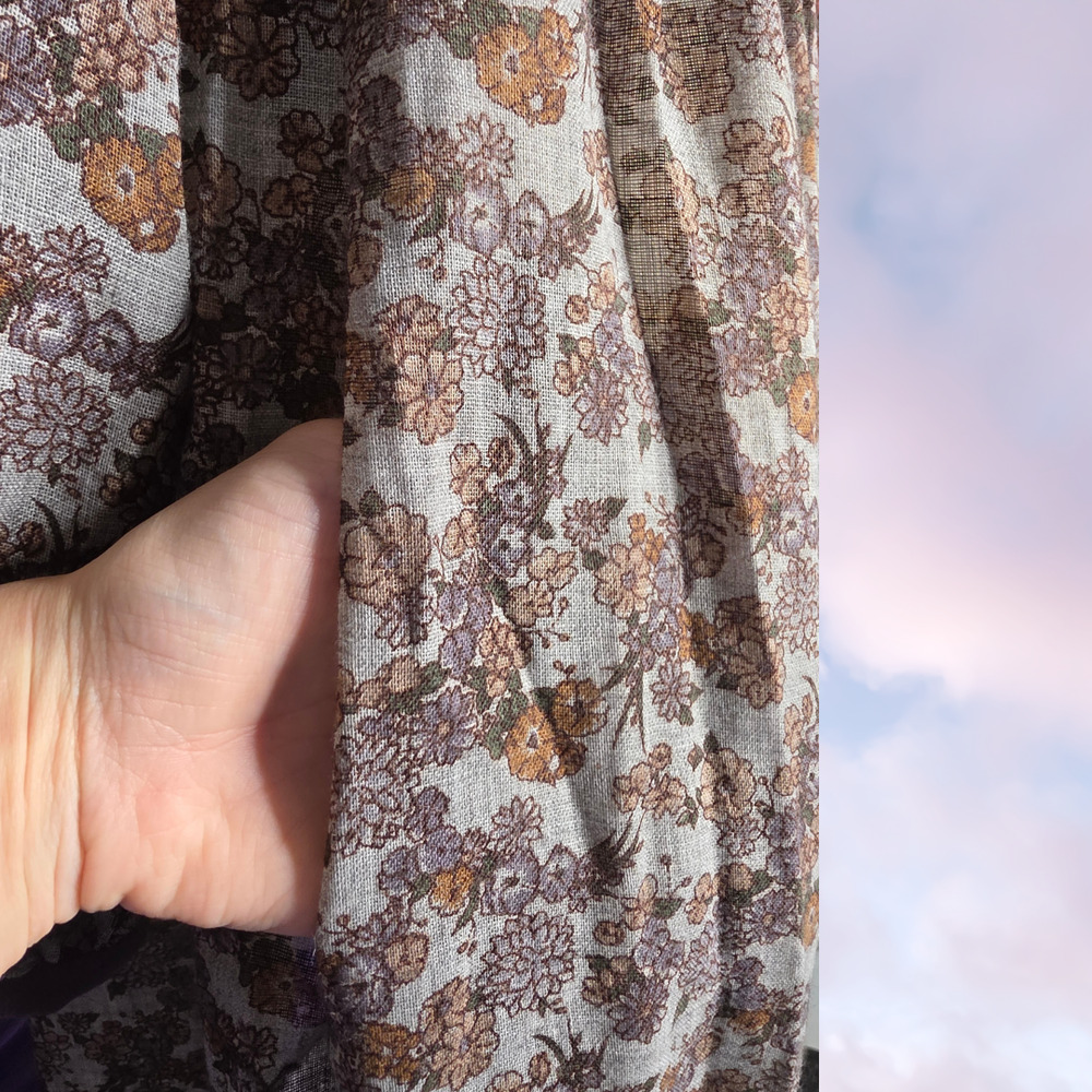 Vtg 50s Handmade Lavender and Blue Floral Sheer Balloon Sleeve Retro Midi Dress - Picture 6 of 7